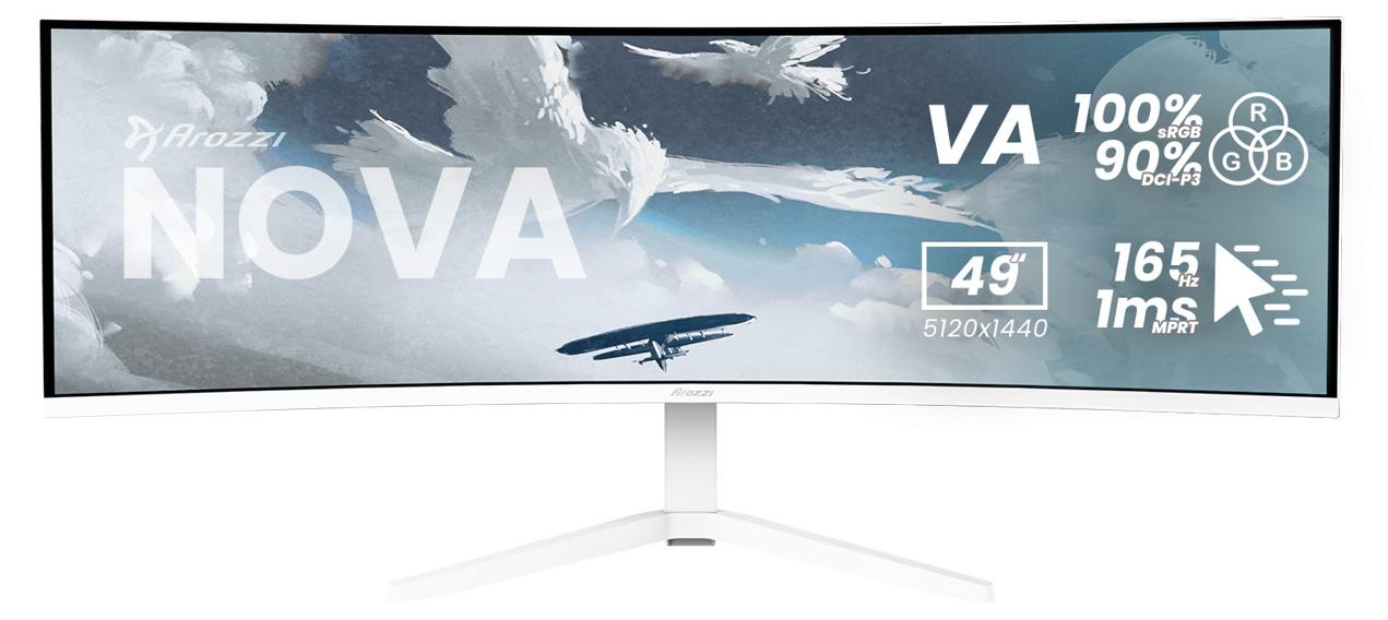 Arozzi Nova 49" v2 Gaming Monitor - Gebogen - DQHD VA - 165Hz - USB-C - Weiß