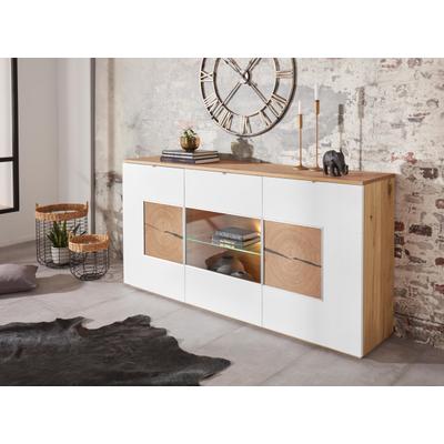Sideboard VOGL MÖBELFABRIK, beige (altholzeiche, weiß), B:180cm H:90cm T:40cm, Sideboards, Sideboard, Breite 180 cm mit Hirnholzelement
