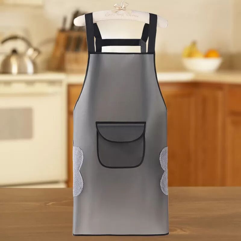 INF Tablier Imperméable en TPU Sans Manches avec Poches Essuie-Mains - Tablier de Cuisine Gris