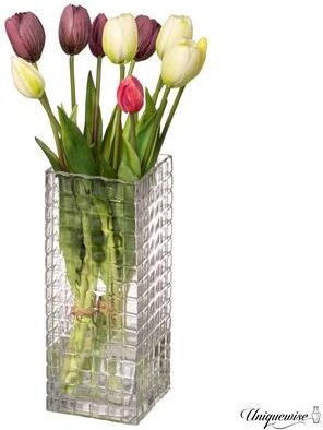 Uniquewise Pair of 10 and 12-Inch Wood and Glass Inlay Vases - Merging the Natural Warmth and Texture of Wood with the Elegance and Color