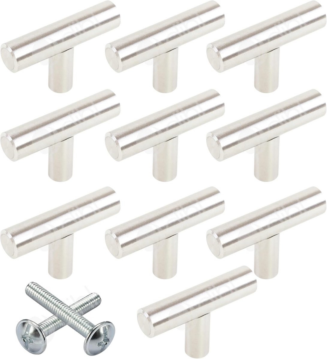 Set van 10x T-grepen 50mm Geborsteld RVS Meubelgrepen voor Keuken en Kast