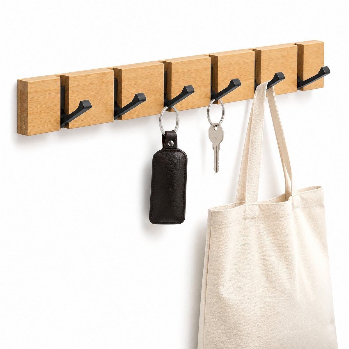 Bamboe en aluminium wandkapstok met kledingrek voor de hal, slaapkamer of entree, modern minimalistisch ontwerp