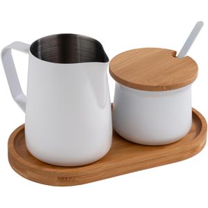 APS Milch-Zucker-Set Miluro 631, Edelstahl/Holz, weiß/braun, inkl. Tablett