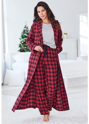 Plus Size Women's Long Flannel Robe by Dreams & Co. in Red Buffalo Check (Size 4X)
