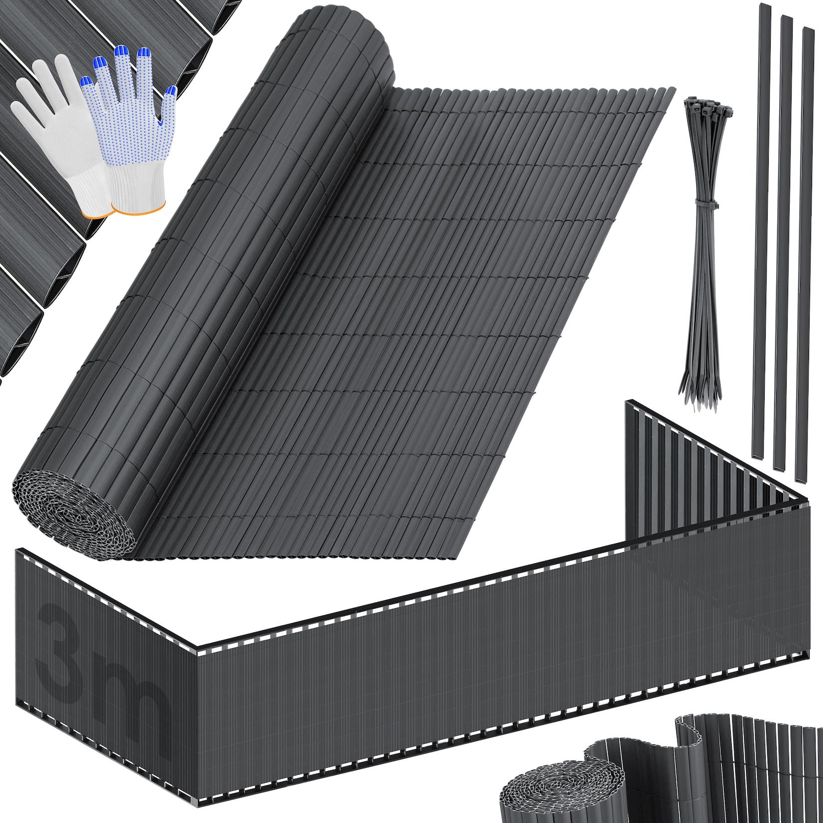 KESSER® PVC Sichtschutzmatte Sichtschutzzaun Balkonverkleidung Windschutz verstärkte Lamellen für Garten Balkon & Terrasse Balkonumrandung inkl Kabelbindern, Abdeckung & Handschuhe