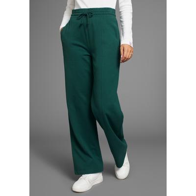 Jogginghose KANGAROOS, Damen, Gr. 38, N-Gr, grün (dunkelgrün), angeraute Sweatware, Obermaterial: 80% Baumwolle, 20% Polyester, bequem normal, Hosen Jogginghose, mit weitem Bein - NEUE FARBEN