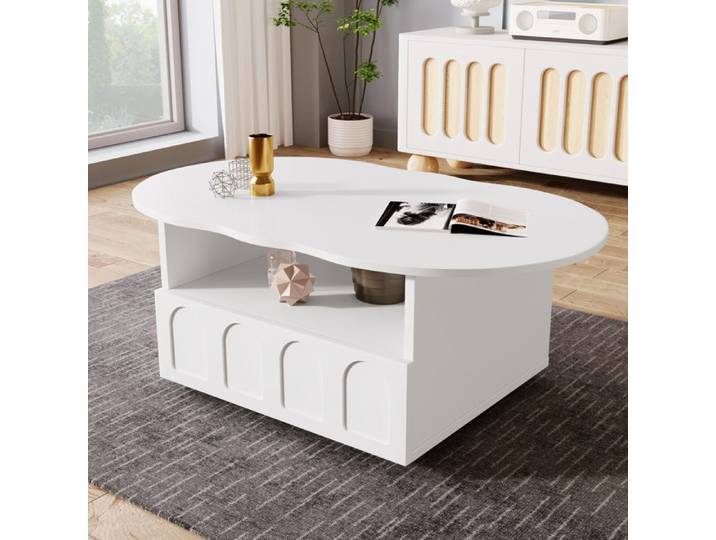 Table basse blanc rangement tiroir et compartiment Table d'appoint salon 100x60x39 2cm