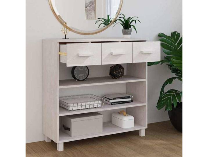 Table d'appoint Table de Salon - Table console HAMAR Blanc 90x35x90 cm Bois massif de pin - design élégant(95697)