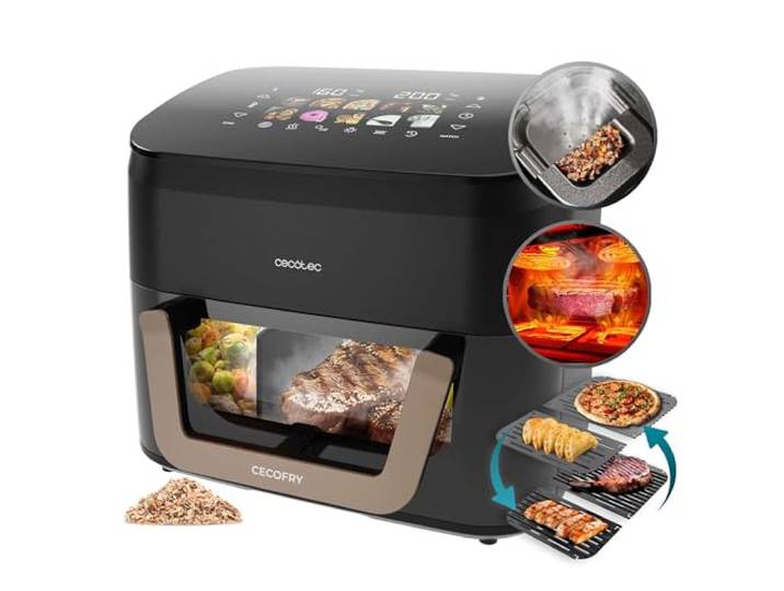 Cecotec Air Fryer Cecofry&Grill Smokin' 11000. Friteuse à Air sans Huile\, Grill\, Plancha\, Fonction Fumoir\, Résistance Double\, Cuisson Uniforme\, Idéale pour Viandes et Pizzas