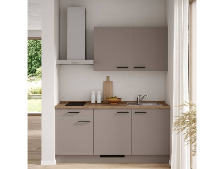 Küchenzeile Low-Line Senso Variante A 180cm Ausrichtung links Braun/Latte Macchiato Beko