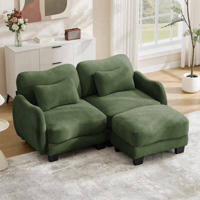 Loedds 70.8-inch 2-Seat L-Shaped Modern Chenille Sectional Sofa with Ottoman and Curved Arms for Living Room, Green