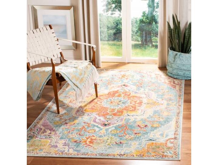 SAFAVIEH Tapis Boho pour Salon\, Salle à Manger\, Chambre à Coucher - Crystal Collection\, Tapis à Poil Court\, Sarcelle et Orange\, 152 X 244 cm