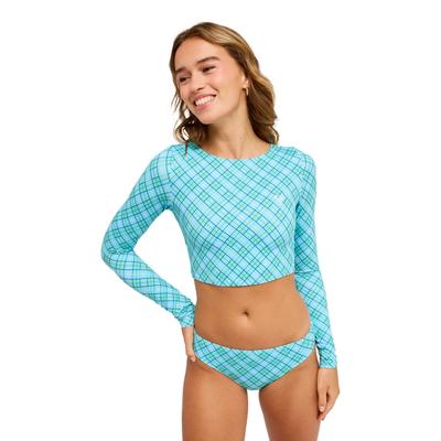 Shirttop ROXY "The Beach Babe", Damen, Gr. L, blau (katydid as if plaid), Obermaterial: 85% Microfaser, 15% Elasthan., Badeanzüge Shirttop