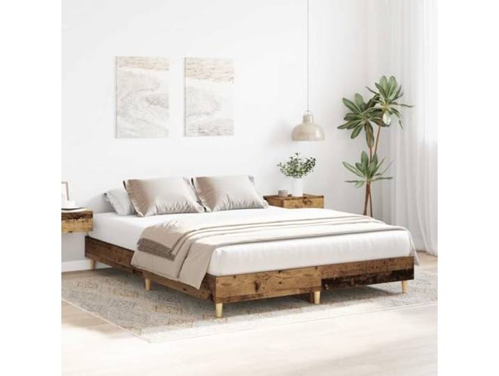 KTHLBRH Bettgestell aus antikem Holz, 150 x 200 cm Lattenrost, robust, ohne Matratze, für Schlafzimmer