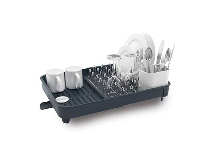 Joseph Joseph Égouttoir à vaisselle extensible avec porte-couverts amovible\, bec de vidange pivotant\, gris