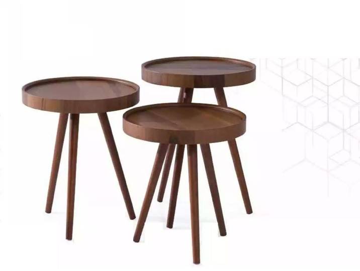 JVmoebel Beistelltisch Runder Tisch aus edlem Holz in warmem Braun für Dekoration und Lampen (3-St., 3x Beistelltische), Made in Europa