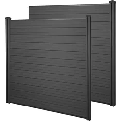 Mendler WPC-Sichtschutz Sarthe, Windschutz Zaun, WPC-Pfosten ~ 2er Set, 3,76m anthrazit