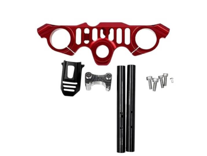 Obere Gabelbrücke， Für CF 675SRR Motorrad Gabel Senkung Gabelbrücke Ende Obere Klemme Lenker Griff Bar Gabelführung Gabelbrücke，(Red-1Set)