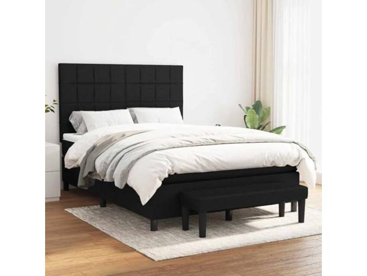 RJPLMFV Lattenrost mit Matratze, Schwarz, 140 x 190 cm, Stoff Verstellbarer Kopf, Taschenfedern, mittlere Unterstützung, Sitzbank