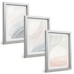 BILDER SET 3er Set - 20x30 cm Silberner Rahmen - Abstrakte Wellen, Karton, Pastell