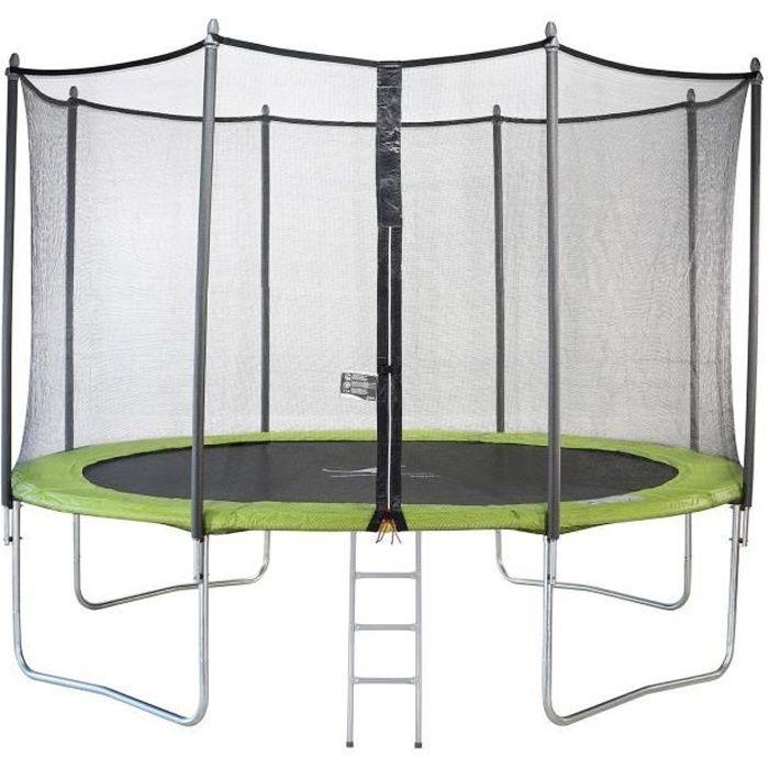 Trampolin mit Netz, Kangui Twin Duo, Ø 360cm, Grün, mit Leiter und Schutzabdeckung, Max 100Kg