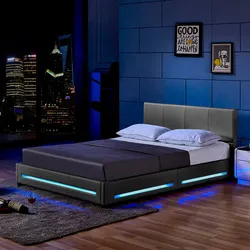 HOME DELUXE LED Bett ASTEROID mit Matratze – 140 x 200 cm Dunkelgrau