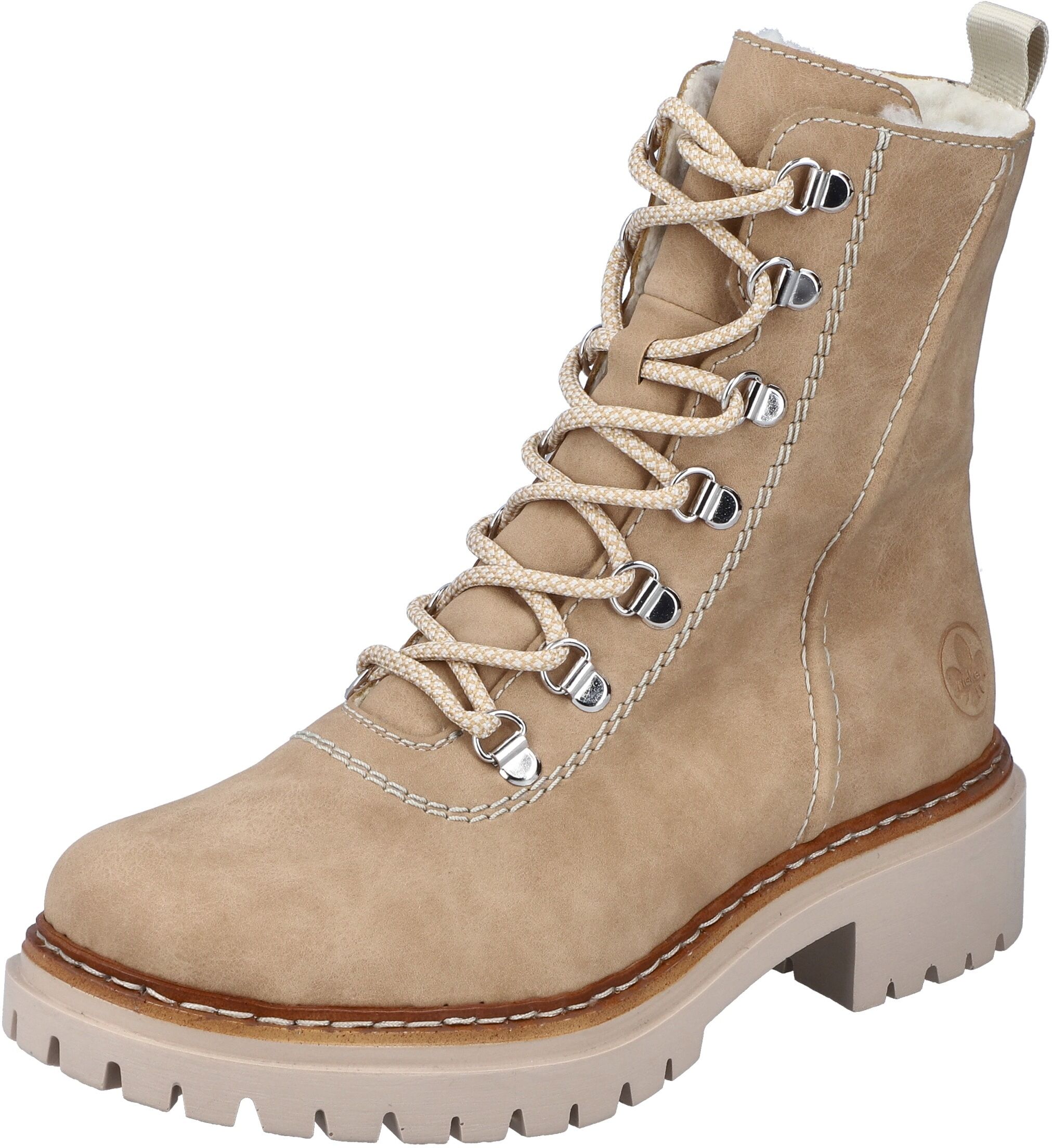 Winterstiefelette RIEKER, Damen, Gr. 36, Warmfutter, beige, Lederimitat, Schuhe Winterstiefelette, mit sportiver Schnürung beige 36, Warmfutter