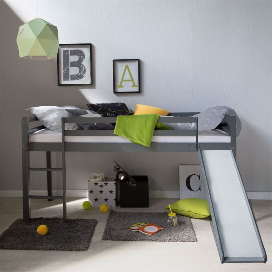 Homestyle4U Lit avec sommier à lattes toboggan gris Gris 92x7x23cm