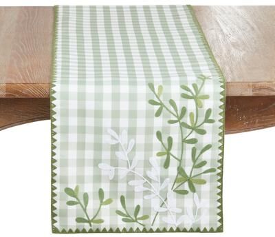 Saro Lifestyle "Embroidered Gingham Table Runner - Non-Reversible Decorative Table Runner for Dining Table, 16""x70"""