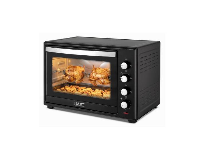 TZS FIRST AUSTRIA Minibackofen 60L 2000W, Premium-X Coating, Temperaturregelung bis 230°C, 60 Min Timer, 4 Einschubhöhen, Umluftfunktion, Backofenbeleuchtung