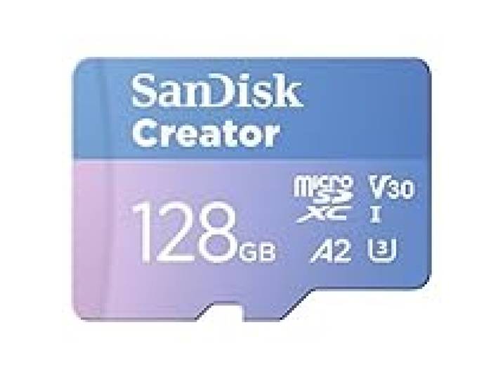 SanDisk Creator microSDXC UHS-II 128 Go avec adaptateur (carte microSD pour smartphones, caméras et drones, 5.3K & 4K, A2, C10, V30, U3, jusqu'à 190 Mo/s, 3 mois à Adobe Lightroom inclus)