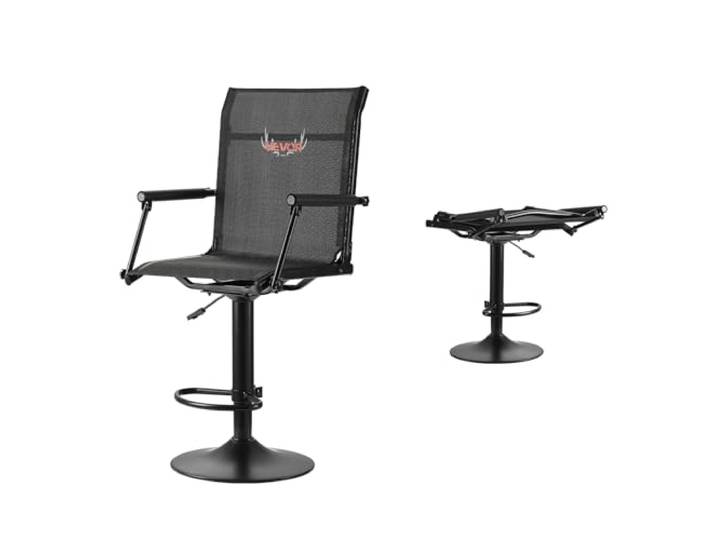 VEVOR Chaise de Chasse Silencieuse Pivotante à 360°\, Siège de Chasse Légère\, avec Cadre en Acier Robuste\, Accoudoirs Rembourrés\, Hauteur Réglable\, Capacité de 136 kg\, pour Pêche en Plein Air Camping
