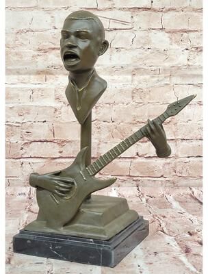 Bronzhaus Electric Guitar Player Bronze Sculpture – Modern Musician Figurine On Marble Base