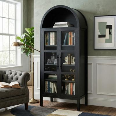 247 Shop At Home Lenn Rustic Wood Frame Tempered Glass Arched Bookcase with Adjustable Shelves