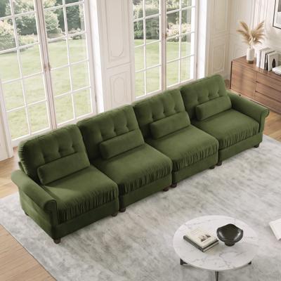 Loedds 126.7-inch 4-Seat Modular Chenille Sofa with Ottoman, Button Tufting and Rolled Arms for Living Room