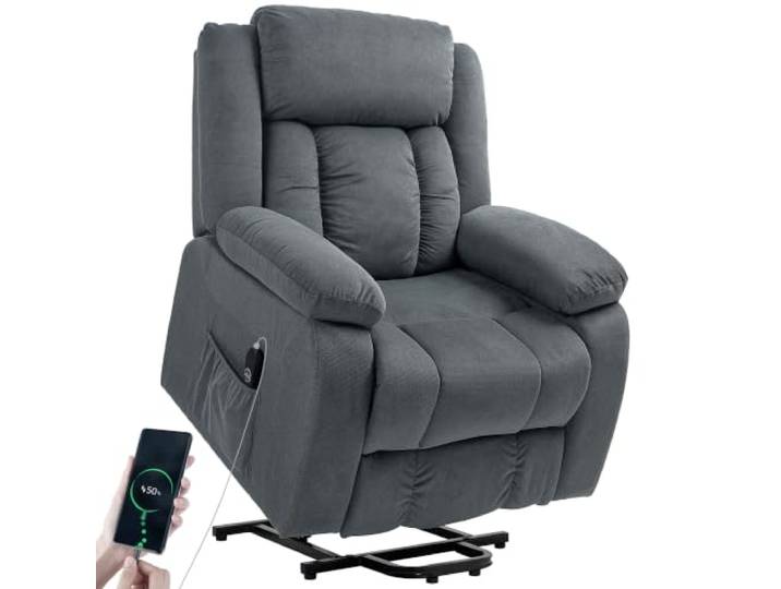 HOMCOM Fernsehsessel mit Aufstehhilfe Elektrisch Relaxsessel, Braun Gepolstert TV Sessel, mit Liegefunktion, USB-Anschluss, Fernbedienung, Seitentaschen, Samtoptik