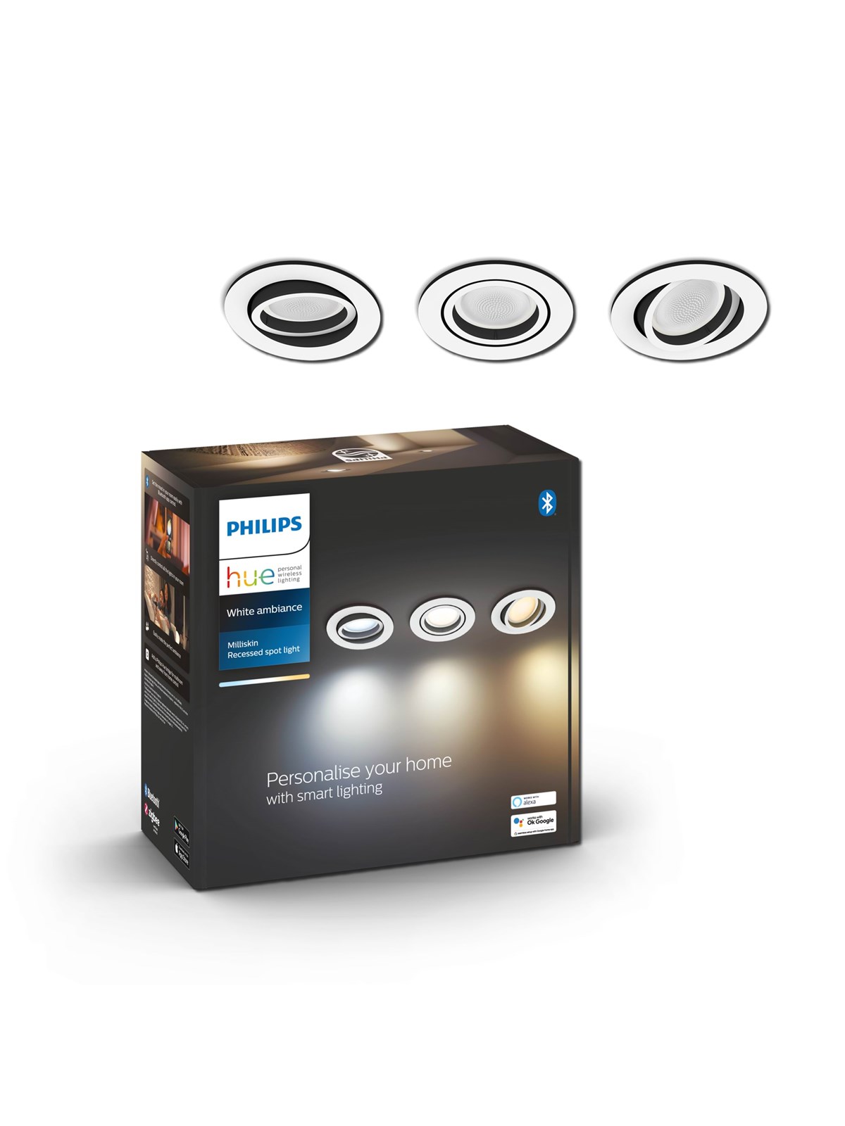 Philips Hue Milliskin Recessed Spotlight 3-Pack - White Ambiance