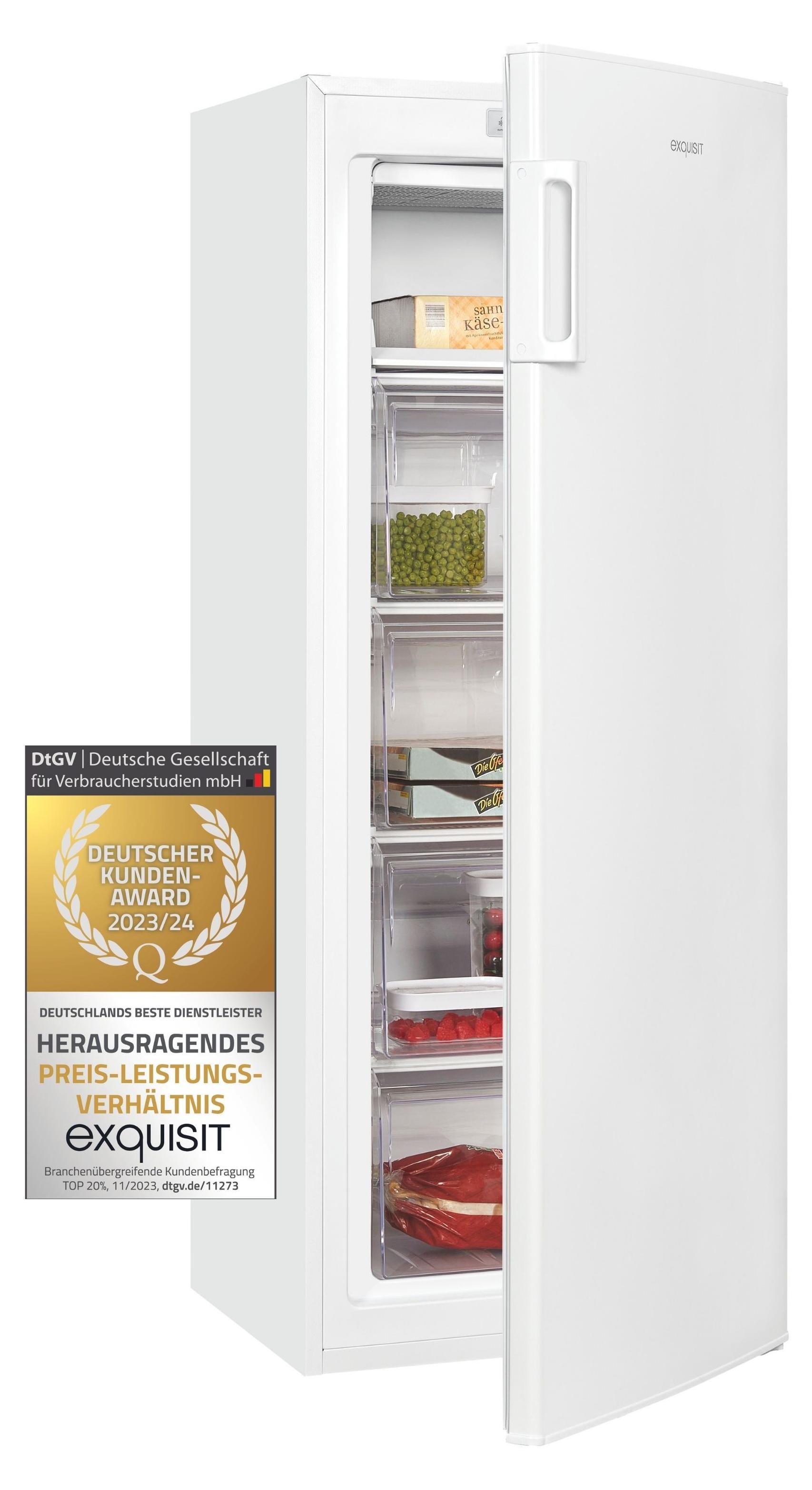 Exquisit Gefrierschrank GS230-HE-040D weiss | 168 l Nutzinhalt | 4*-Gefrieren | Schnellgefrieren | Standgerät