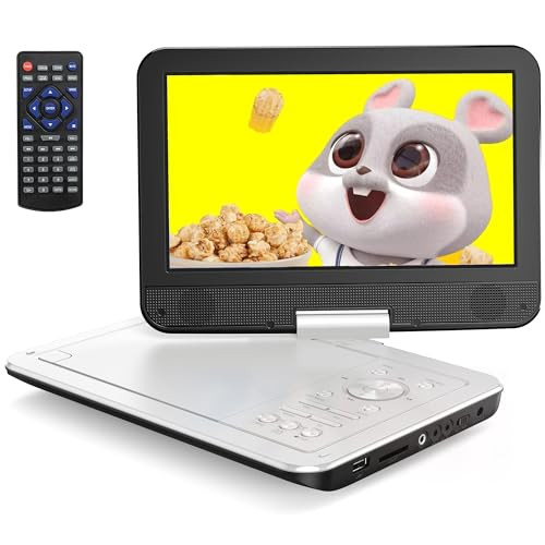 YOTON Draagbare DVD-speler 12,5 inch met 10,5 inch HD-draaischerm, autolader en TV-sync, wit