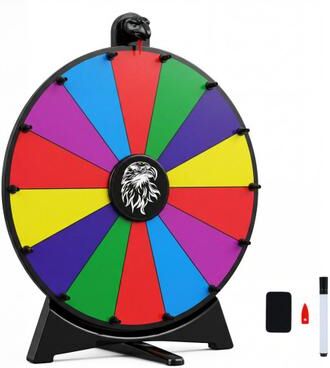 Costway 20 Inches 14 Slots Spin Wheel with Blackboard Marker for Prizes-Multicolor