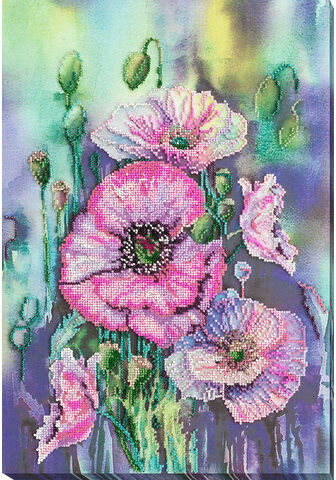 Perlen-Stickbild "Mohnblüten", 30 x 43 cm