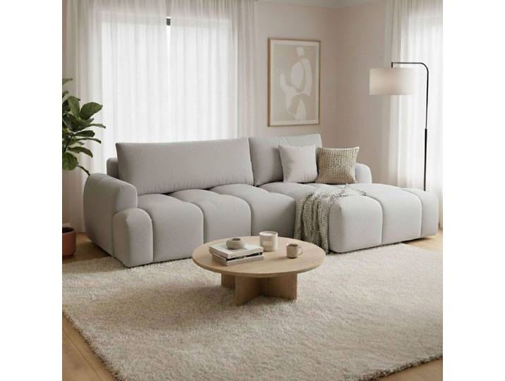 Canapé d'angle à droite convertible en tissu texturé gris - ZEPHYR