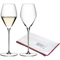 Riedel Veloce Sauvignon Blanc Gläser + Poliertuch, Weingläser, Transparent