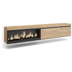 SKRAUT HOME Wohnzimmer TV-Schrank, 237x35x45cm, Großes Format TV, XXL Elektrokamin, hängend, Farbe Eiche _ 497_6