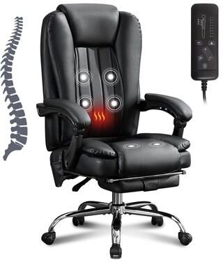 Ostweer Modern Massage Office Heavy Chair Executive Office Chair with 6 Vibration Points, Foot Rest and Padded Armrests, for Office