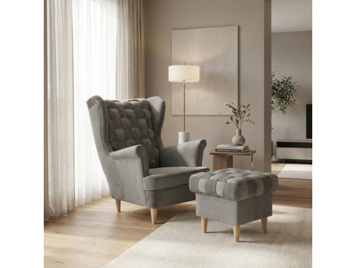 Family Meble Ohrensessel mit Fußhocker Carol Royal – Variante Monolit 85