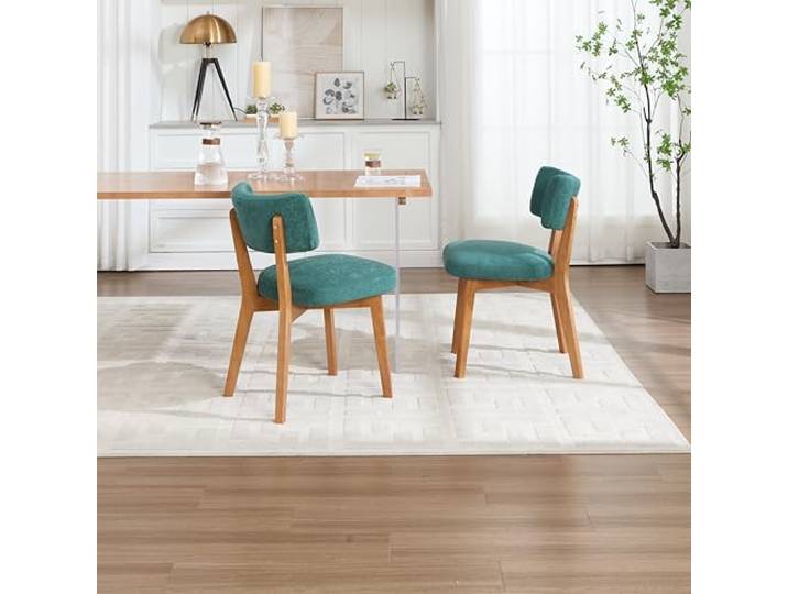 VILUXE Esszimmerstuhl Set 2 Stoffstuhl Massivholzbeine Grün Moderner Esszimmerstuhl, Stoffbezug, Massivholzbeine, gepolsterter Sitz, Küche, Esszimmer und Büro