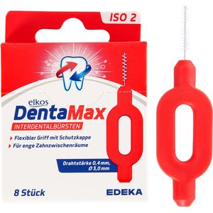 elkos Interdentalbürsten DentaMax Rot, ISO-Größe 2, Ø 0,5 mm, für kleine Zahnzwischenräume, 8 Stück