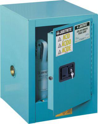 Justrite FM-Chemikalienschrank Countertop Sure-Grip® EX, für Ätzmittel, bis 15 Liter, manuell schließende Tür, blau