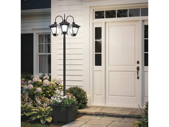 Outsunny Lampadaire Solaire Extérieur 3 Têtes avec Jardinière 185cm